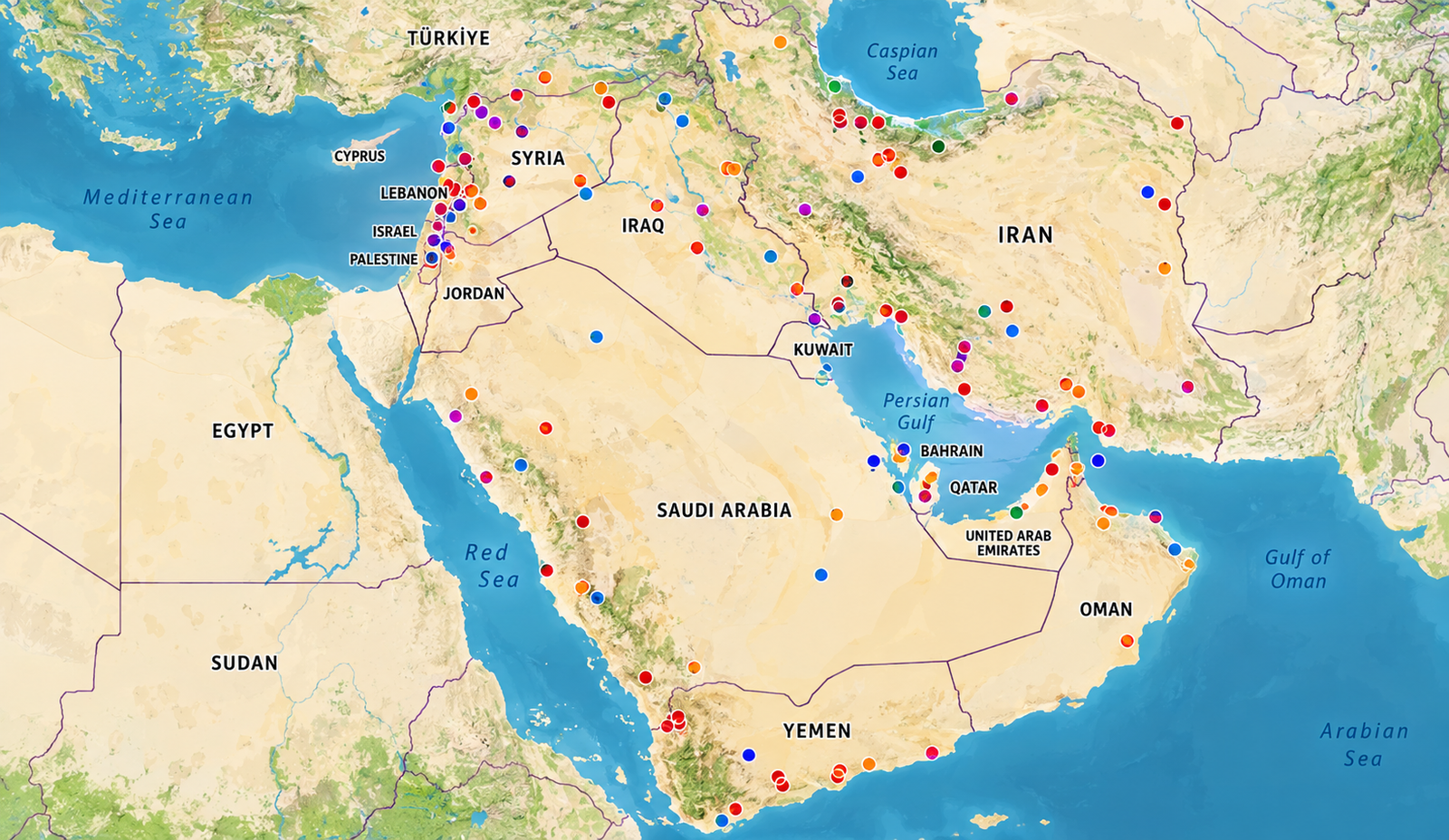 Geographical map of the Middle East and North Africa